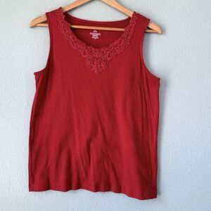 White Stag Women’s Red Cotton Tank Top With Lace Size Large 12-14